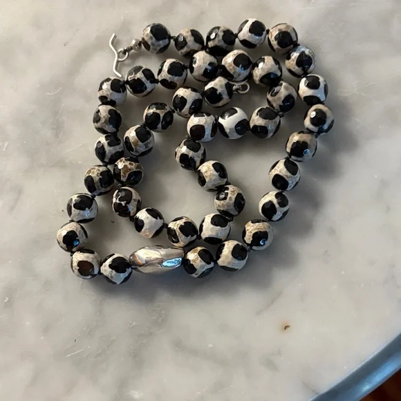 Simon Sebbag Black White Tortoise Sterling Beaded Necklace